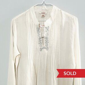 Sundance 100% Silk Off White Silver Embroidered Boho Blouse Made in India SIZE M